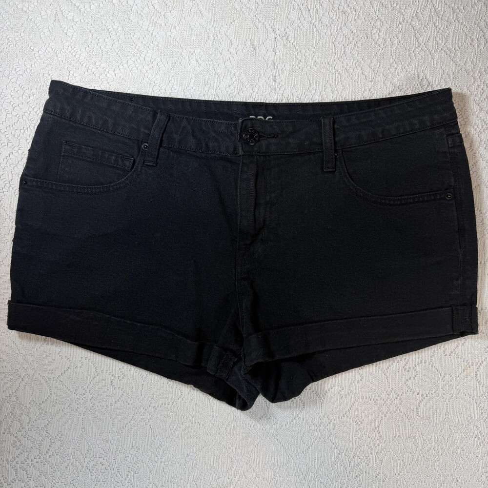 BDG Mid Rise Shortie Denim Shorts Womens 32 W Black Cuffed Stretch Casual